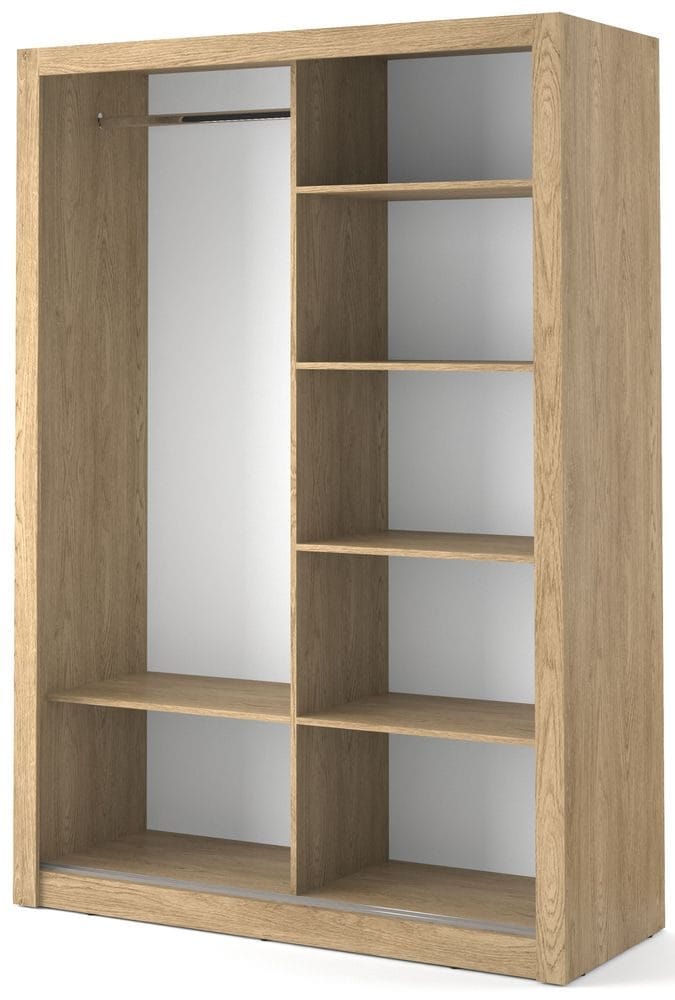 Mervyn garderob med skjutdörrar och inredning bredd 150 cm - Shetland ek - Shetland ek - Förvaring - Klädförvaring - Garderob & garderobssystem