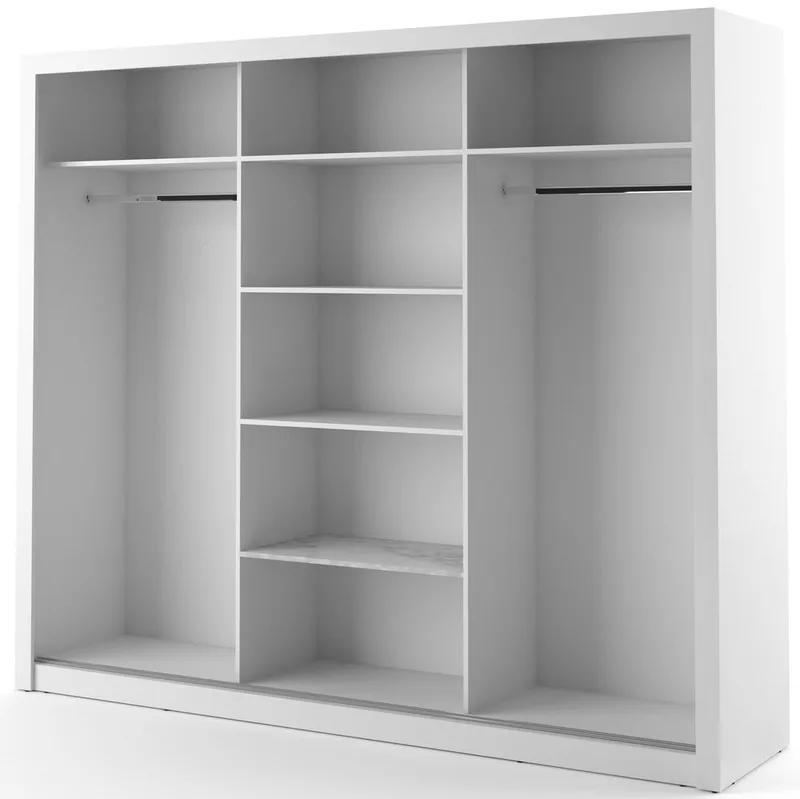 Mervyn vit garderob med spegel och inredning - Bredd 250 cm, Vit