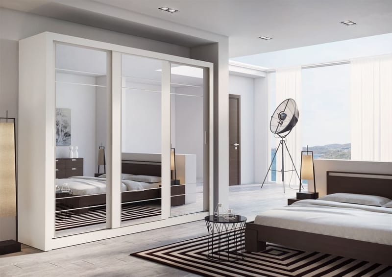 Mervyn vit garderob med spegel och inredning - Bredd 250 cm - Vit - Förvaring - Klädförvaring - Garderob & garderobssystem