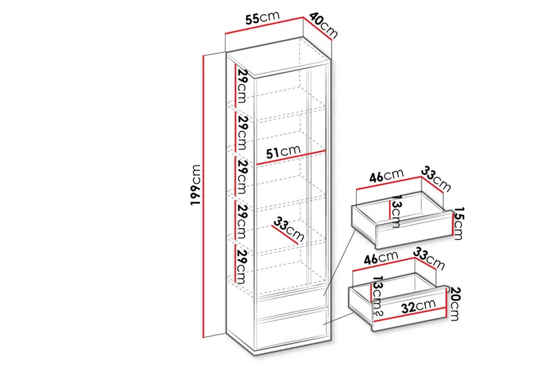 Metropolitan Garderob 55x199 cm - Brun/Vit/Ljusgrå/Svart - Förvaring - Klädförvaring - Garderob & garderobssystem