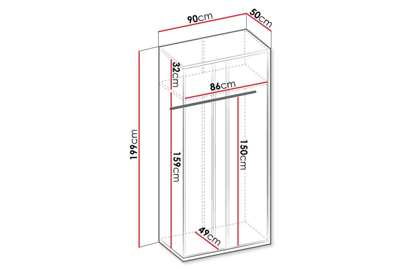 Metropolitan Garderob 90x199 cm - Vit/Grå/Svart - Förvaring - Klädförvaring - Garderob & garderobssystem