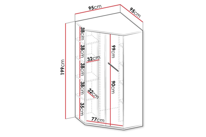 Metropolitan Garderob 95x199 cm - Brun/Vit/Ljusgrå/Svart - Förvaring - Klädförvaring - Garderob & garderobssystem