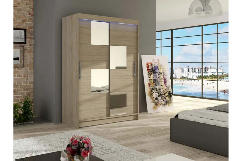 Miami Garderob 120x58x200 cm - Beige/Grå - Förvaring - Klädförvaring - Garderob & garderobssystem - Klädskåp & fristående garderob