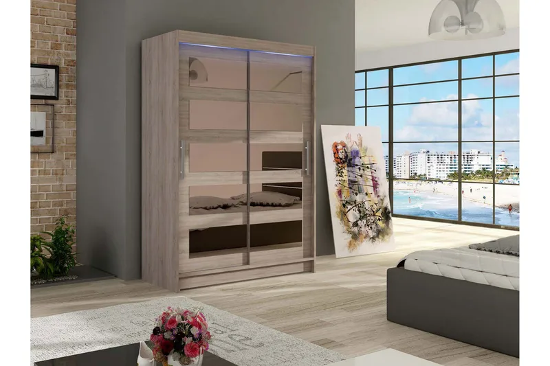 Miami Garderob 120x58x200 cm - Beige/Grå - Förvaring - Klädförvaring - Garderob & garderobssystem - Klädskåp & fristående garderob