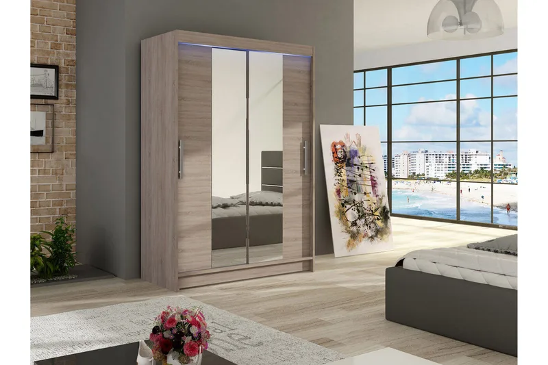 Miami Garderob 120x58x200 cm - Beige/Grå - Förvaring - Klädförvaring - Garderob & garderobssystem - Klädskåp & fristående garderob