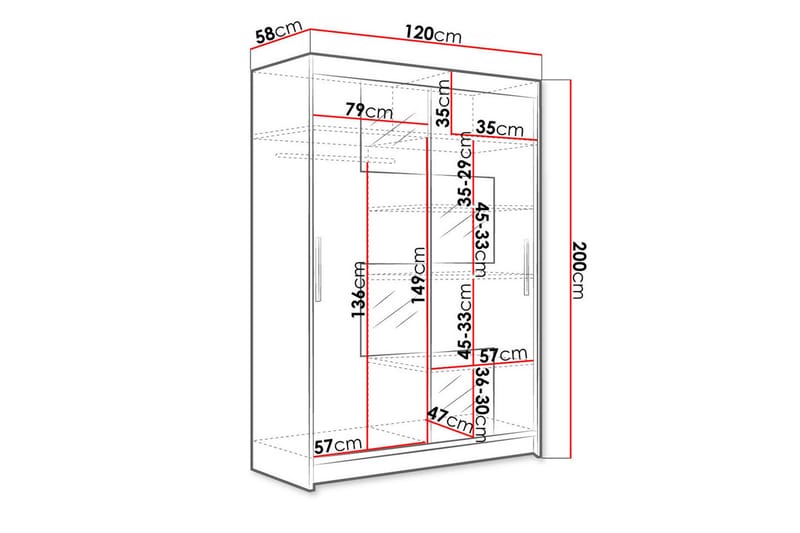 Miami Garderob 120x58x200 cm - Beige/Svart/Vit - Förvaring - Klädförvaring - Garderob & garderobssystem - Klädskåp & fristående garderob