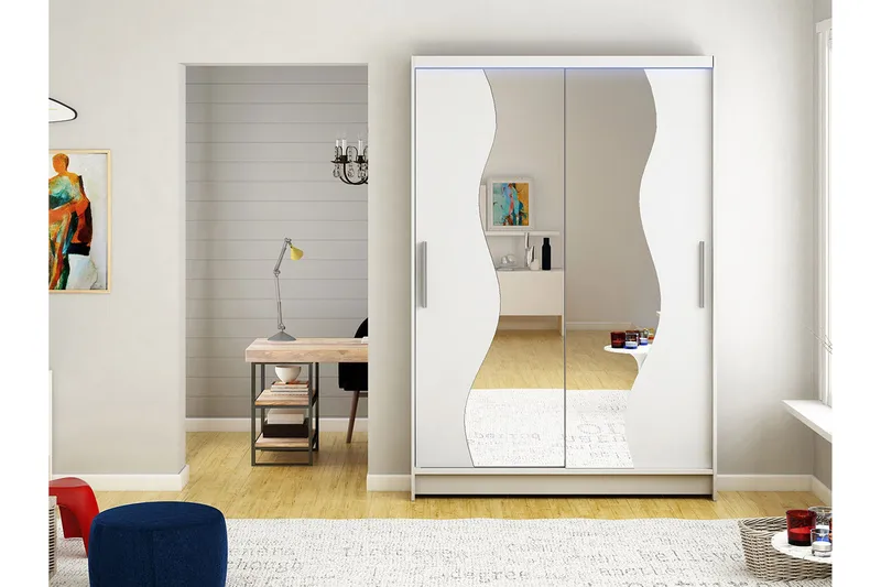 Miami Garderob 120x58x200 cm LED-belysning - Beige/Vit - Förvaring - Klädförvaring - Garderob & garderobssystem - Klädskåp & fristående garderob
