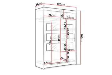 Miami Garderob 120x58x200 cm - Vit - Förvaring - Klädförvaring - Garderob & garderobssystem