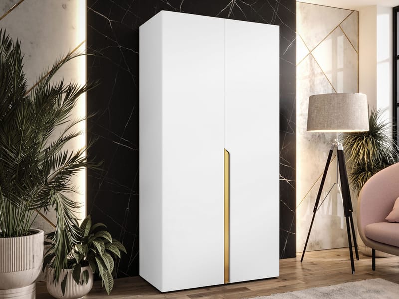 Milias Garderob 100x202 cm - vit/guld - Förvaring - Klädförvaring - Garderob & garderobssystem - Klädskåp & fristående garderob