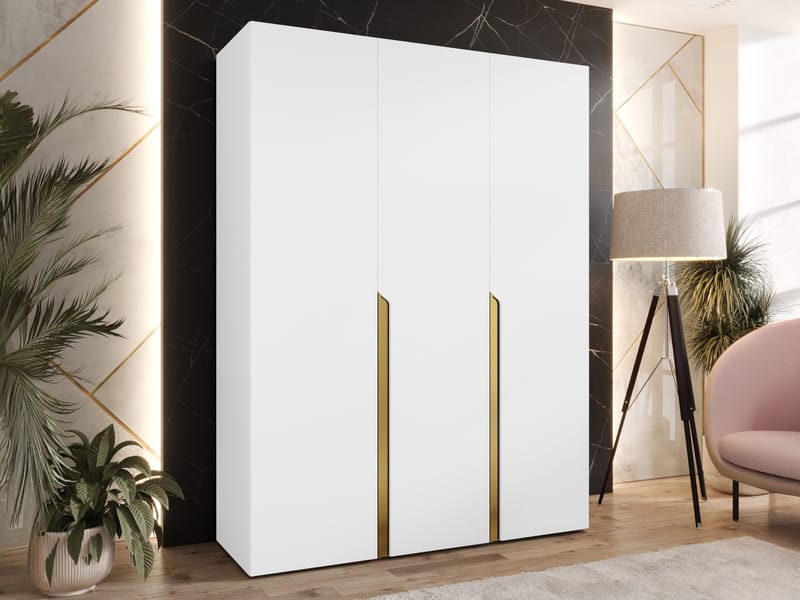 Milias Garderob 150x202 cm - vit, guld - Förvaring - Klädförvaring - Garderob & garderobssystem - Klädskåp & fristående garderob