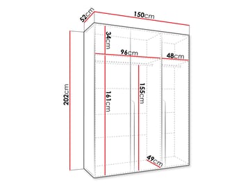 Milias Garderob 150x202 cm - vit, svart - Förvaring - Klädförvaring - Garderob & garderobssystem - Klädskåp & fristående garderob