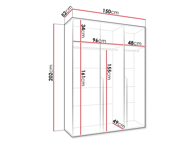 Milias Garderob 150x202 cm - vit, svart - Förvaring - Klädförvaring - Garderob & garderobssystem - Klädskåp & fristående garderob