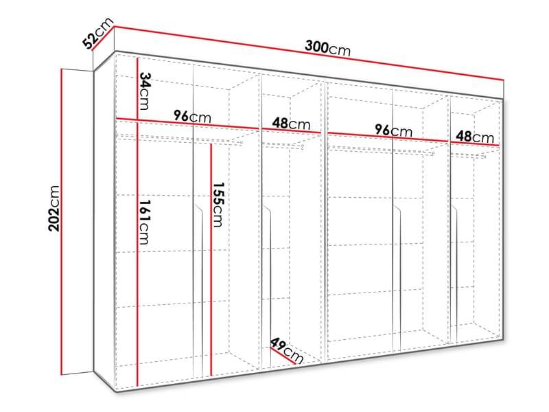Milias Garderob 300x202 cm - vit, svart - Förvaring - Klädförvaring - Garderob & garderobssystem - Klädskåp & fristående garderob