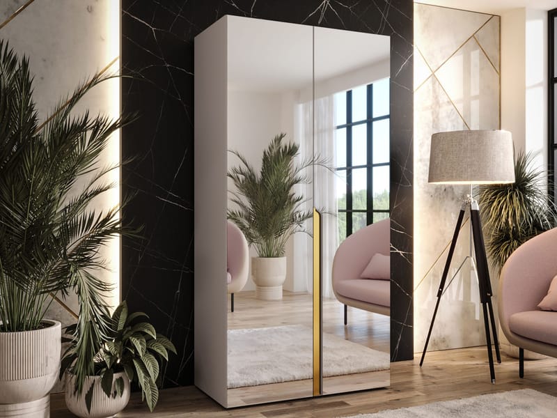 Milias Garderob med spegel 100x202 cm - beige / guld - Förvaring - Klädförvaring - Garderob & garderobssystem