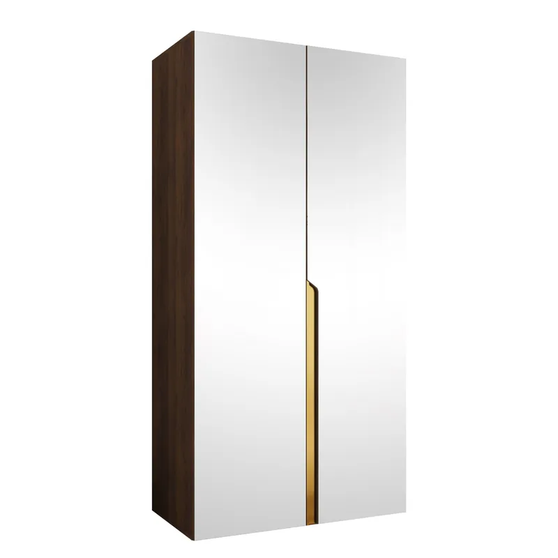 Milias Garderob med spegel 100x202 cm, Brun/guld