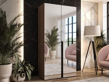 Milias Garderob med spegel 100x202 cm - Brun/svart - Förvaring - Klädförvaring - Garderob & garderobssystem