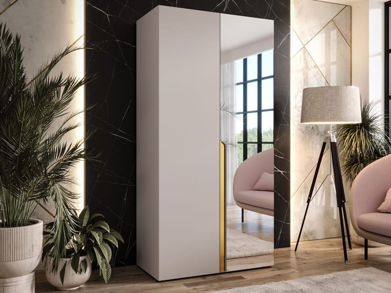 Milias Garderob med spegel 100x202 cm - Guld, beige - Förvaring - Klädförvaring - Garderob & garderobssystem