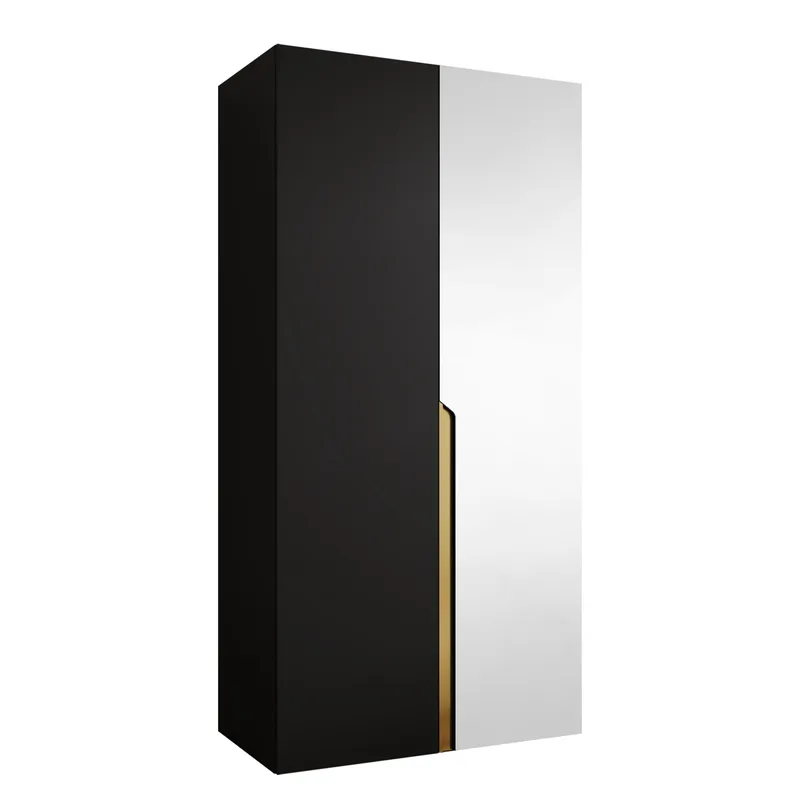 Milias Garderob med spegel 100x202 cm, Guld/svart