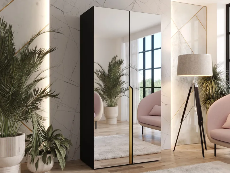 Milias Garderob med spegel 100x202 cm - svart / guld - Förvaring - Klädförvaring - Garderob & garderobssystem