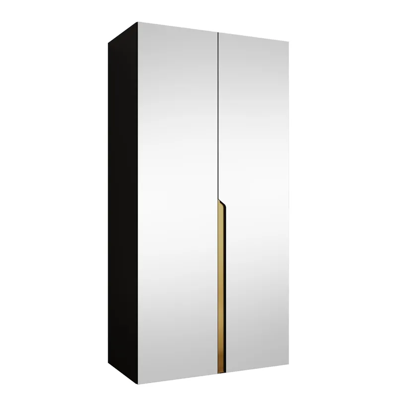Milias Garderob med spegel 100x202 cm, svart/guld