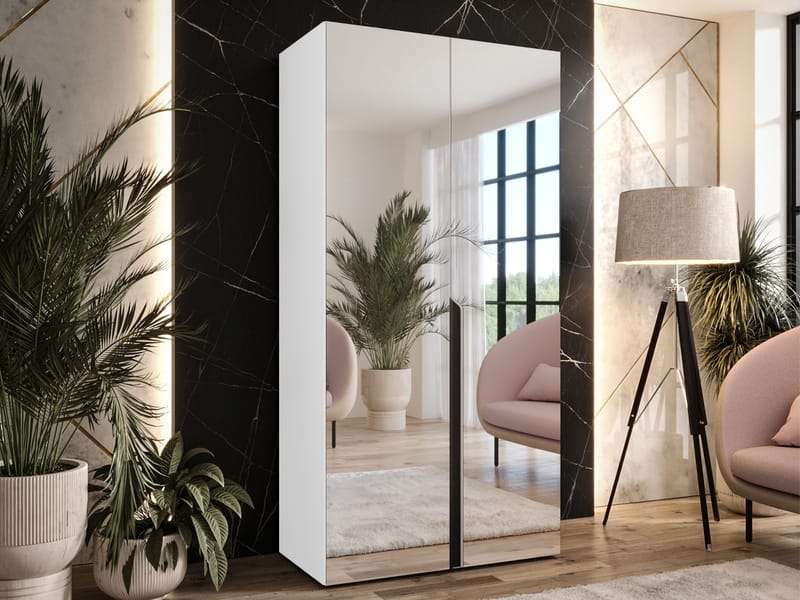 Milias Garderob med spegel 100x202 cm - vit / svart - Förvaring - Klädförvaring - Garderob & garderobssystem