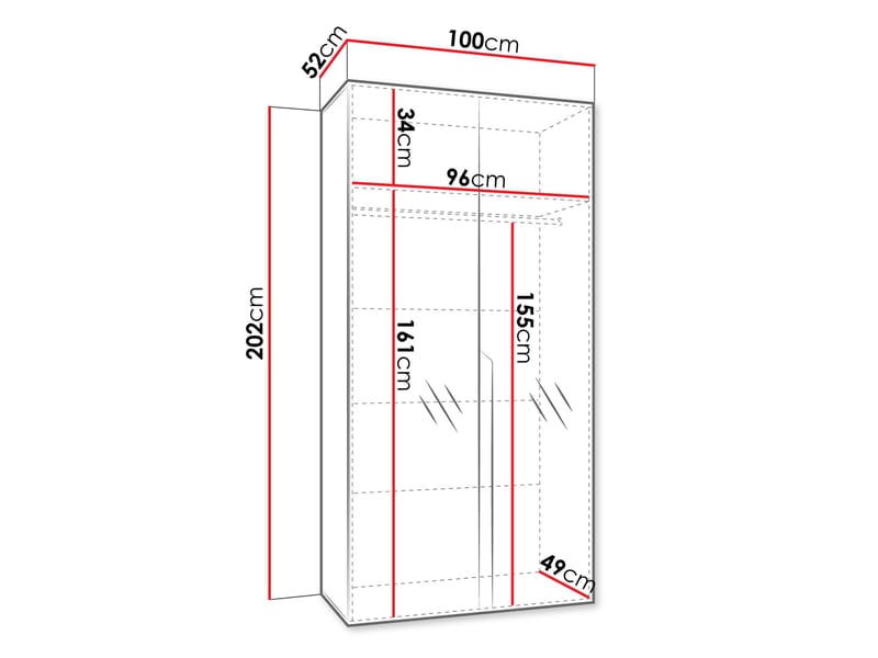 Milias Garderob med spegel 100x202 cm - vit/guld - Förvaring - Klädförvaring - Garderob & garderobssystem