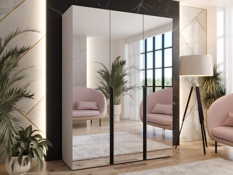 Milias Garderob med spegel 150x202 cm - beige / svart - Förvaring - Klädförvaring - Garderob & garderobssystem