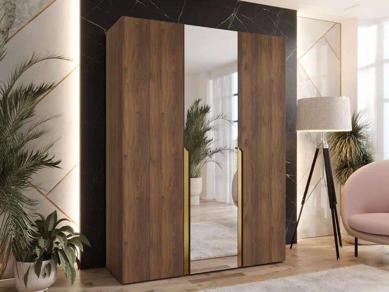 Milias Garderob med spegel 150x202 cm - Brun/guld - Förvaring - Klädförvaring - Garderob & garderobssystem
