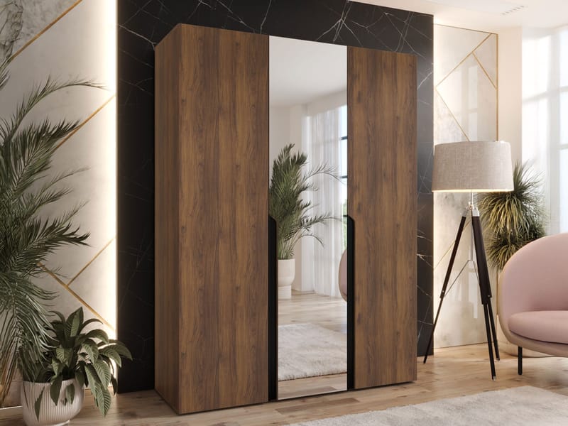 Milias Garderob med spegel 150x202 cm - Brun/svart - Förvaring - Klädförvaring - Garderob & garderobssystem