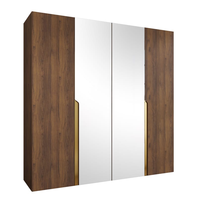 Milias Garderob med spegel 200x202 cm, Brun/guld