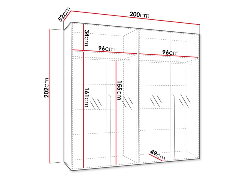 Milias Garderob med spegel 200x202 cm - Brun/svart - Förvaring - Klädförvaring - Garderob & garderobssystem