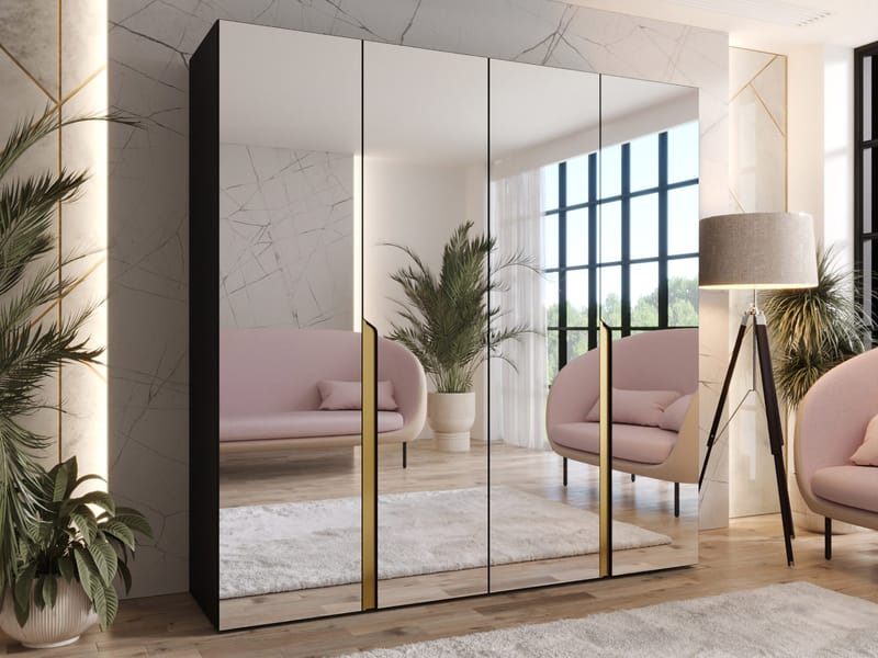 Milias Garderob med spegel 200x202 cm - svart - Förvaring - Klädförvaring - Garderob & garderobssystem - Klädskåp & fristående garderob