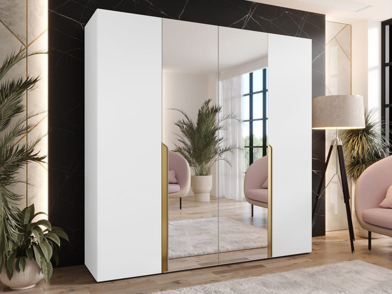 Milias Garderob med spegel 200x202 cm - vit - Förvaring - Klädförvaring - Garderob & garderobssystem
