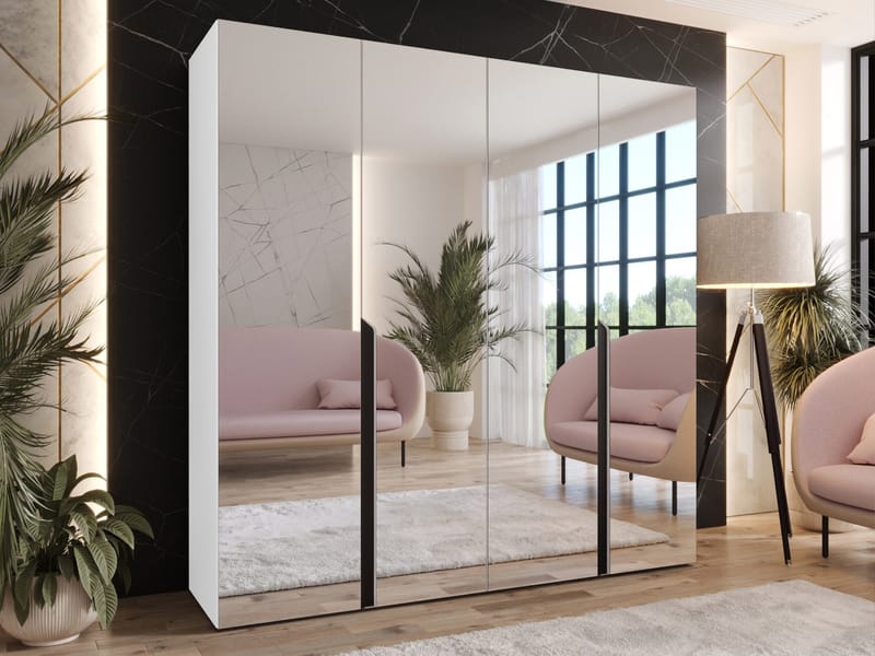 Milias Garderob med spegel 200x202 cm - vit - Förvaring - Klädförvaring - Garderob & garderobssystem - Klädskåp & fristående garderob