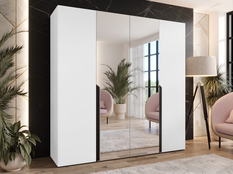 Milias Garderob med spegel 200x202 cm - vit - Förvaring - Klädförvaring - Garderob & garderobssystem