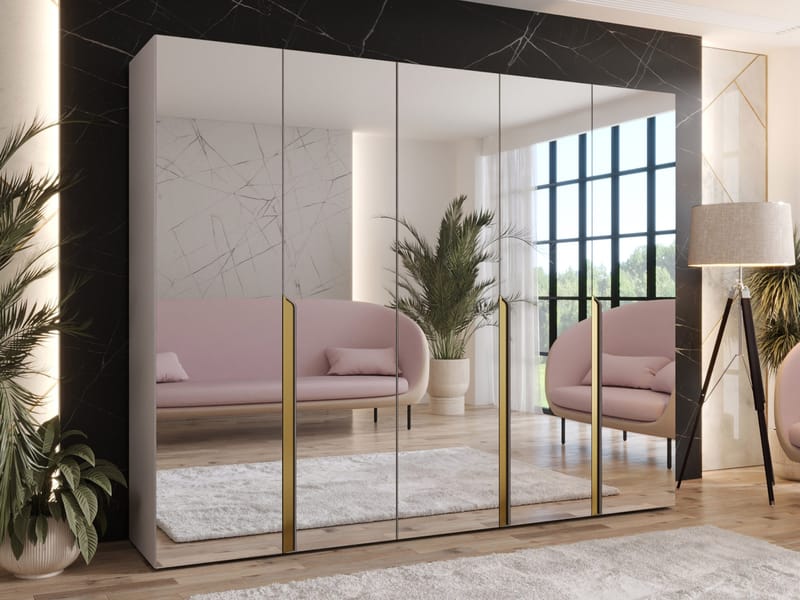 Milias Garderob med spegel 250x202 cm - beige - Förvaring - Klädförvaring - Garderob & garderobssystem - Klädskåp & fristående garderob