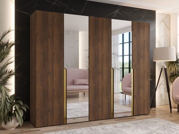 Milias Garderob med spegel 250x202 cm - Brun/guld - Förvaring - Klädförvaring - Garderob & garderobssystem