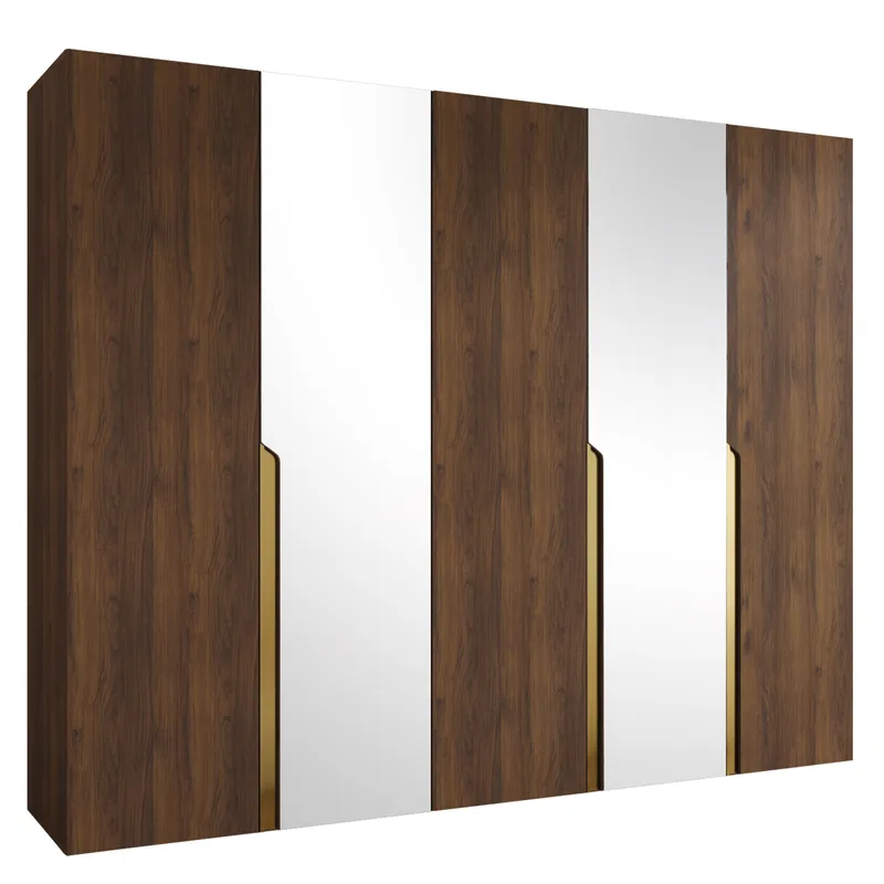 Milias Garderob med spegel 250x202 cm, Brun/guld