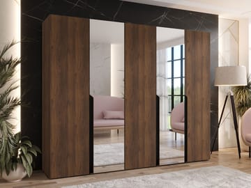 Milias Garderob med spegel 250x202 cm - Brun/svart - Förvaring - Klädförvaring - Garderob & garderobssystem
