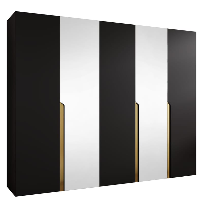 Milias Garderob med spegel 250x202 cm - Guld, svart - Förvaring - Klädförvaring - Garderob & garderobssystem