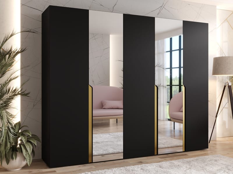 Milias Garderob med spegel 250x202 cm - Guld/svart - Förvaring - Klädförvaring - Garderob & garderobssystem