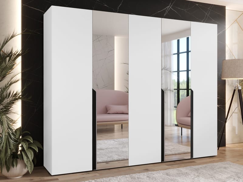 Milias Garderob med spegel 250x202 cm - Svart, vit - Förvaring - Klädförvaring - Garderob & garderobssystem