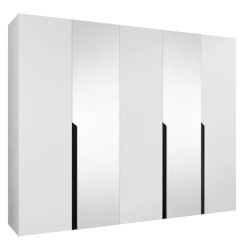 Milias Garderob med spegel 250x202 cm, Svart, vit