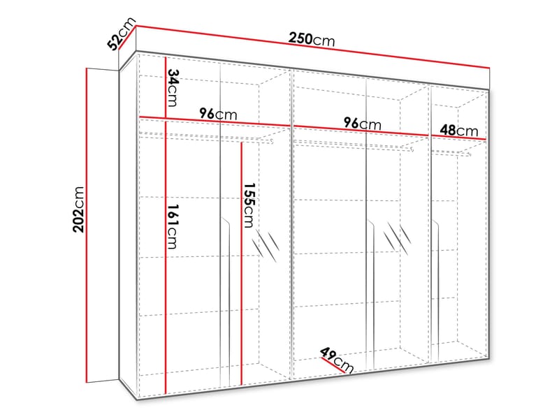 Milias Garderob med spegel 250x202 cm - Svart, vit - Förvaring - Klädförvaring - Garderob & garderobssystem