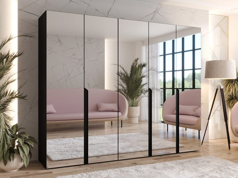 Milias Garderob med spegel 250x202 cm - svart - Förvaring - Klädförvaring - Garderob & garderobssystem - Klädskåp & fristående garderob