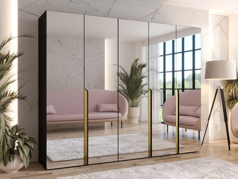 Milias Garderob med spegel 250x202 cm - svart - Förvaring - Klädförvaring - Garderob & garderobssystem - Klädskåp & fristående garderob