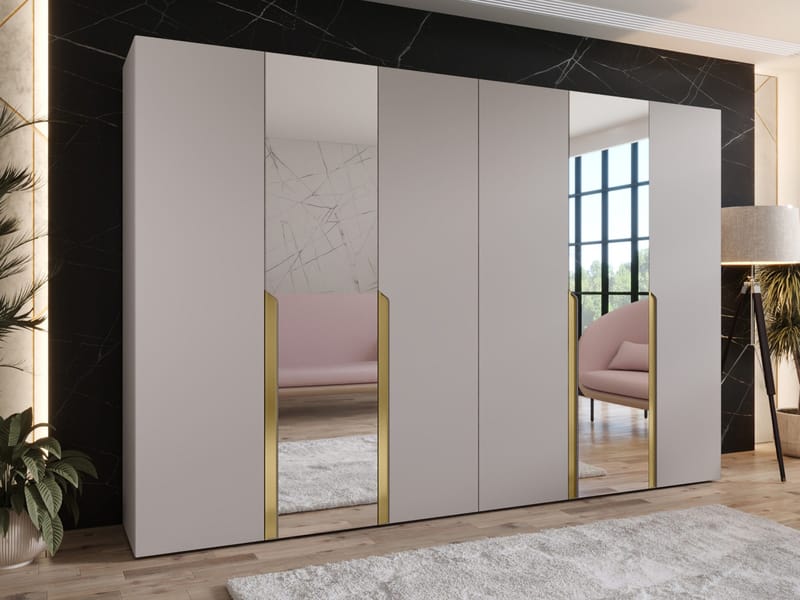 Milias Garderob med spegel 300x202 cm - beige / guld - Förvaring - Klädförvaring - Garderob & garderobssystem