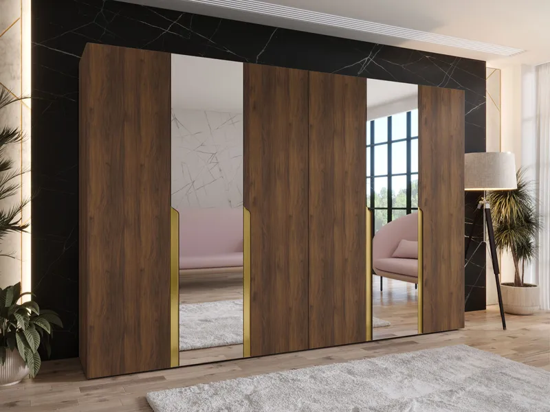 Milias Garderob med spegel 300x202 cm - Brun/guld - Förvaring - Klädförvaring - Garderob & garderobssystem