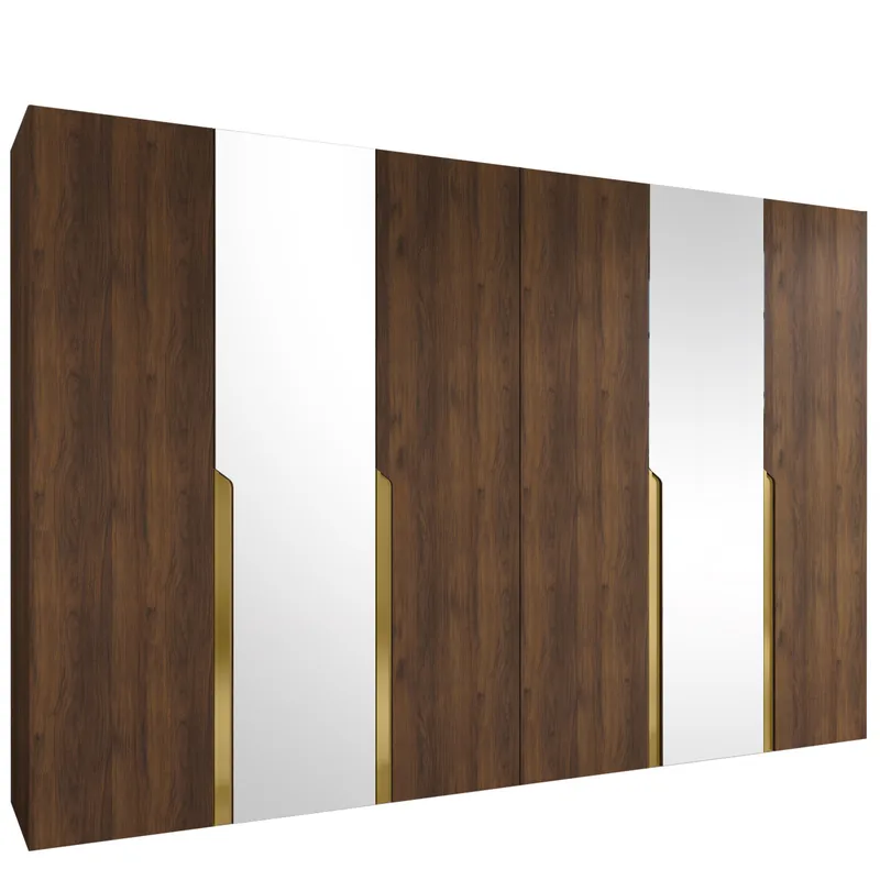 Milias Garderob med spegel 300x202 cm, Brun/guld