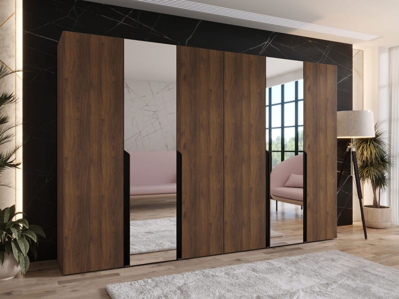 Milias Garderob med spegel 300x202 cm - Brun/svart - Förvaring - Klädförvaring - Garderob & garderobssystem